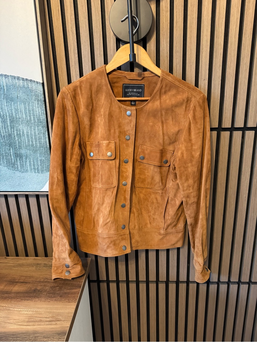 Lucky Brand Cognac Suede Snap-Front Jacket